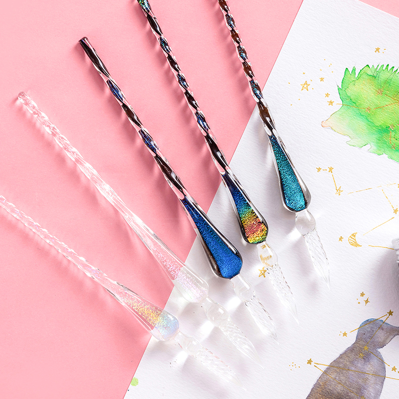Glass Dip Pen Set Crystal Starry Sky Calligraphy Dip Pen Glitter