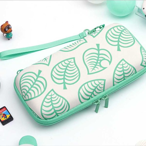 ACNH Case For Switch/Switch Lite White Carrying Case Green Leaf - RegisBox