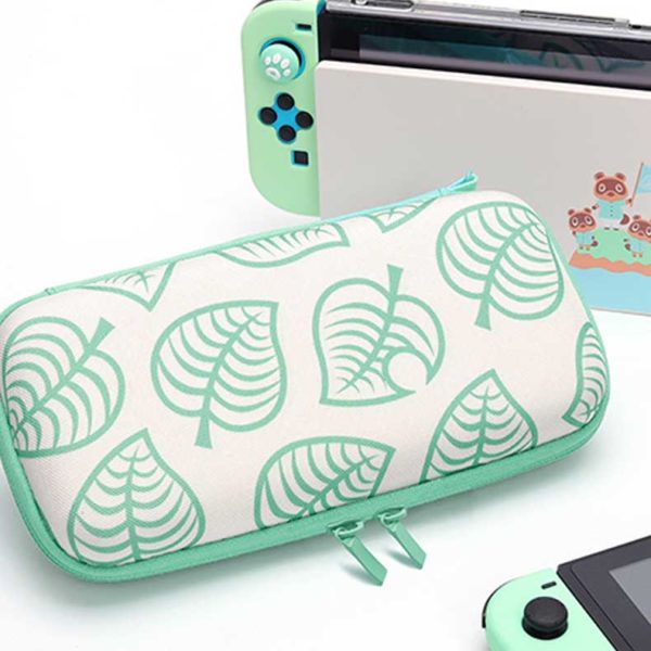 ACNH Case For Switch/Switch Lite White Carrying Case Green Leaf - RegisBox