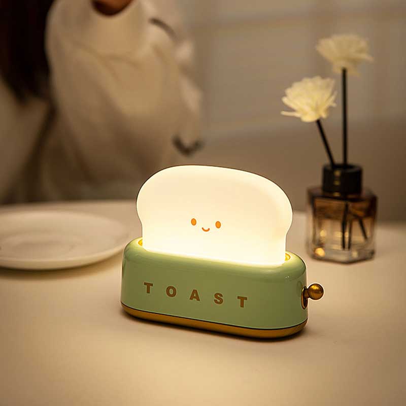 Rechargeable Cute Toaster Night Light Kids Bedroom Lamp Kawaii Home Decor - Green
