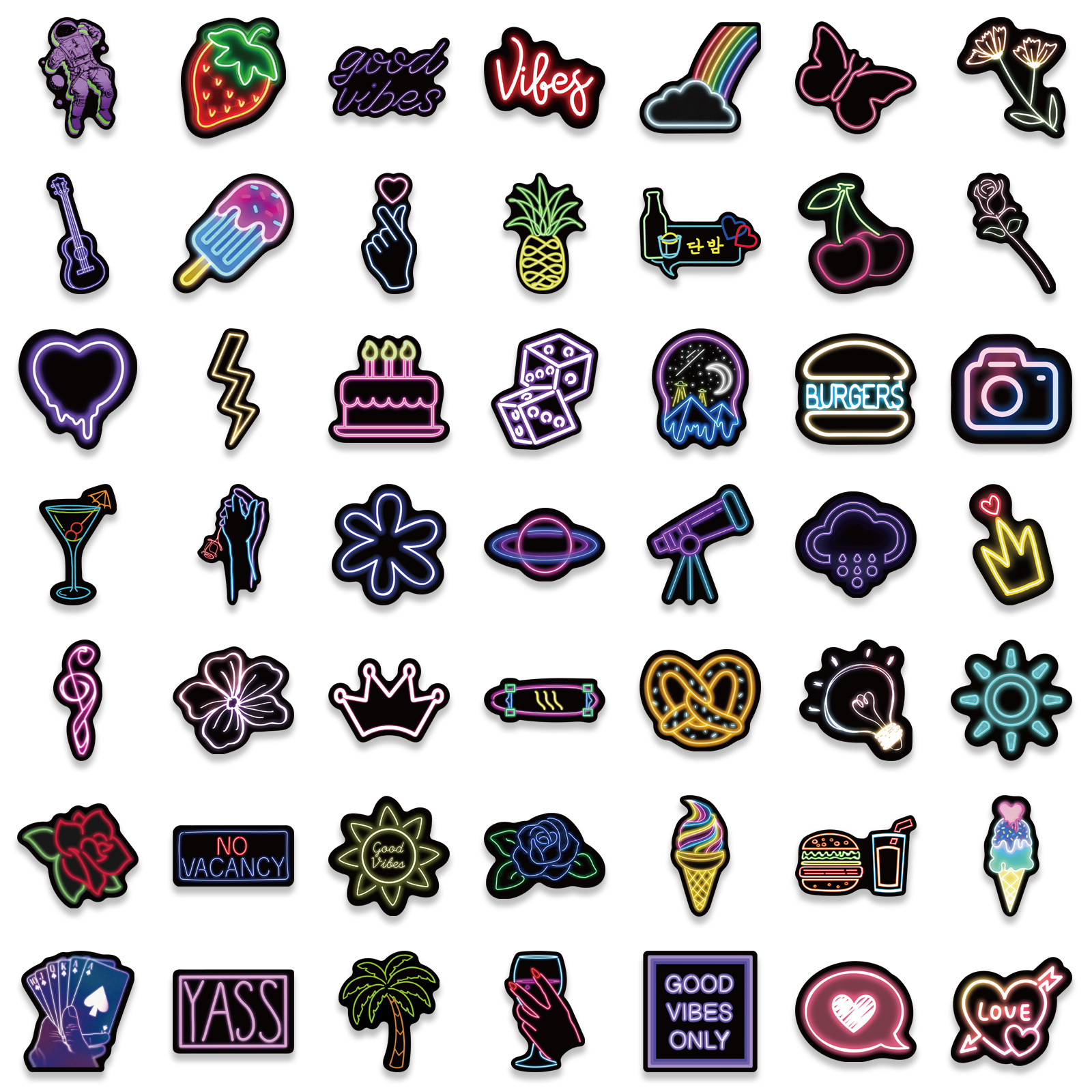 100Pcs Neon Stickers Decal, Waterproof Vinyl Stickers Pack for
