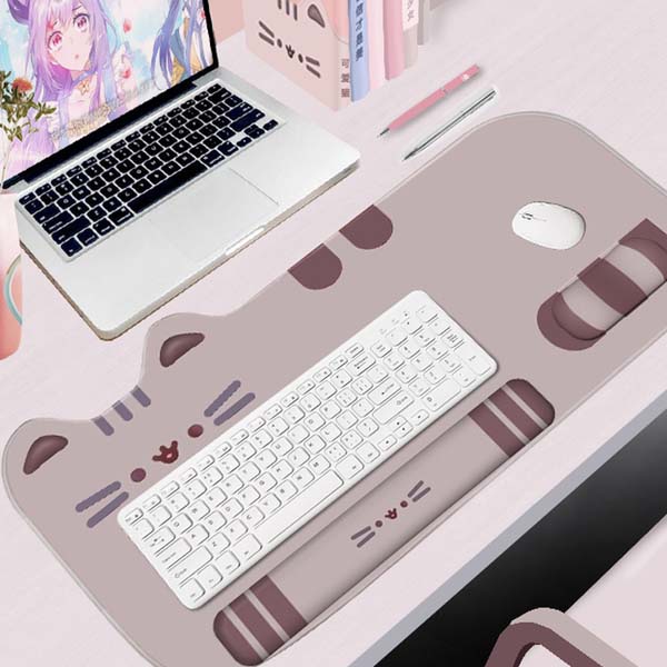 Large Cat Gaming Mouse Mat Cute Keyboard Wrist Rest Set - RegisBox