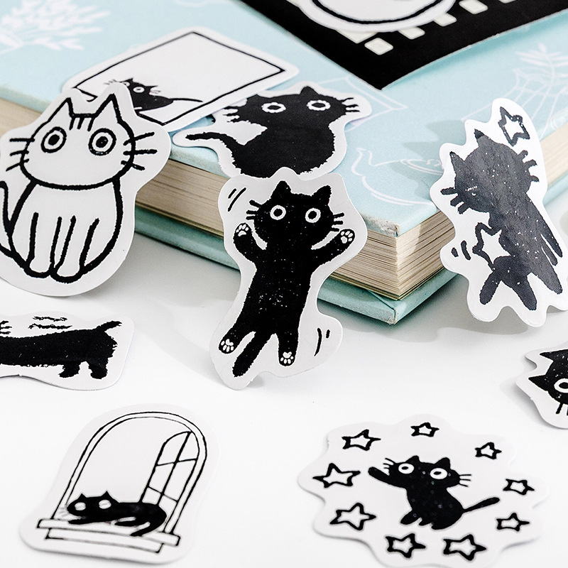 45PCS Black Cat Stickers Cute Cat Decal Bullet Journal Decor