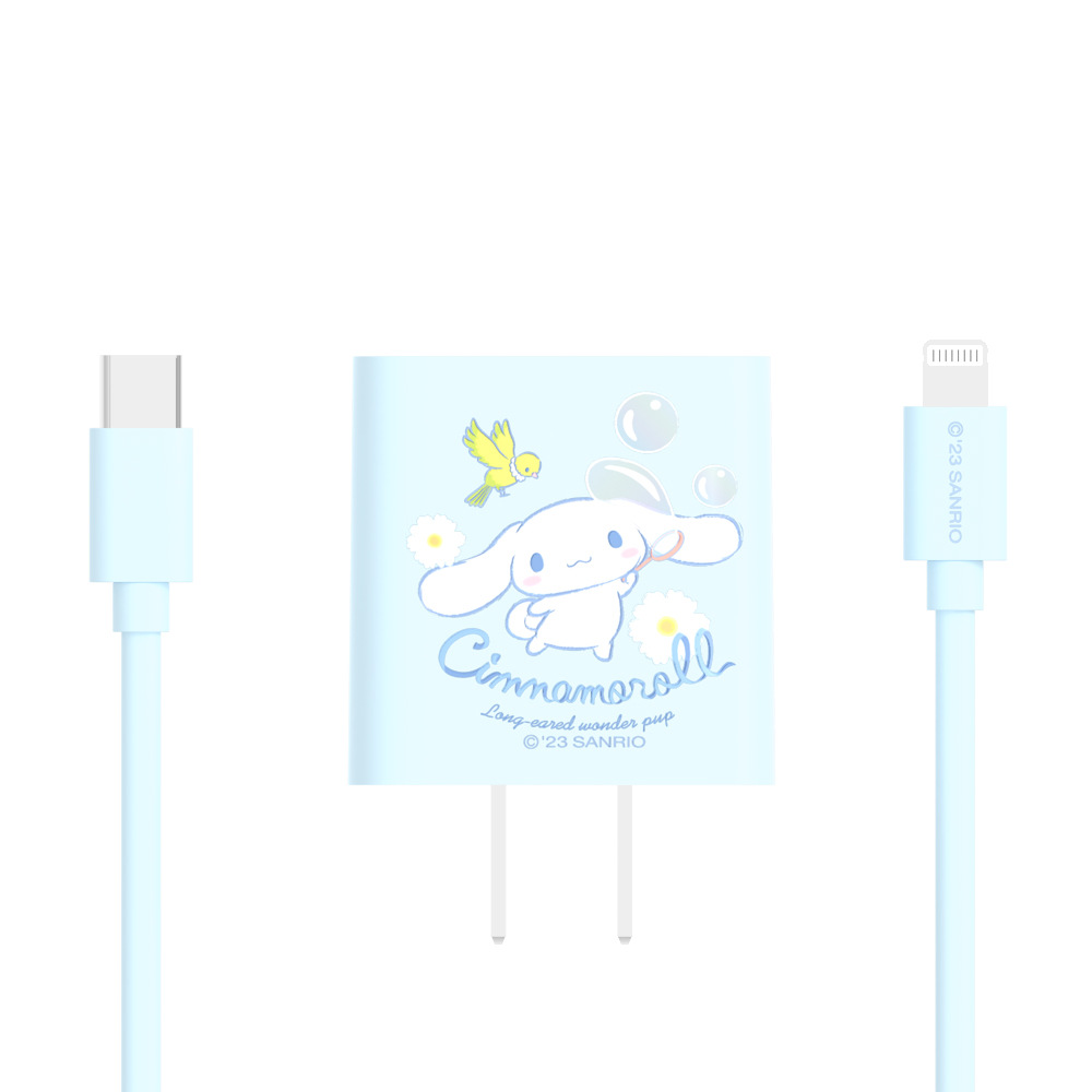 Official Sanrio Power Adapter USB Charger Type C Lightning Cute Sanrio Wall Charging Block 20W - Cinnamoroll / For iPhone Lightning