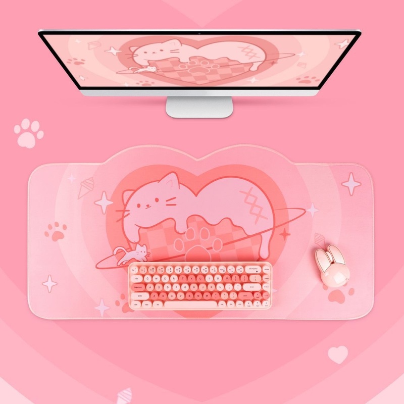 Pink Ice Cream Cat Gaming Mouse Pad Kawaii Room Decor (2) RegisBox -
