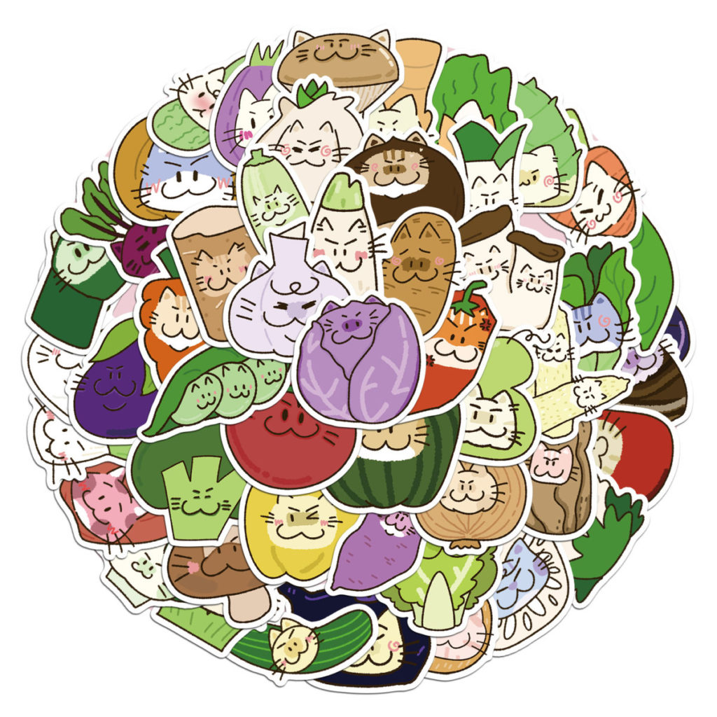 50PCS Veggie Cat Stickers Funny Cartoon Cat Sticker Set RegisBox -